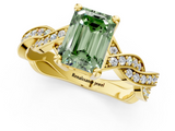 Yellow gold Fancy Green Emerald  Cut Twisted Pavé Band Solitaire Ring with Four-Prong Setting_56