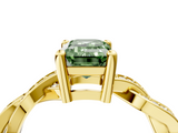 Yellow gold Fancy Green Emerald  Cut Twisted Pavé Band Solitaire Ring with Four-Prong Setting_59