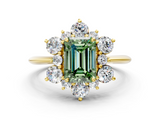 Yellow gold Fancy Green Emerald  Diamond Cluster Halo Ring with Solitaire Band and Four-Prong Setting_20