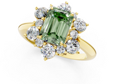 Yellow gold Fancy Green Emerald  Diamond Cluster Halo Ring with Solitaire Band and Four-Prong Setting_21