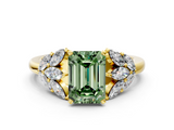 Yellow gold Fancy Green Emerald  Diamond Cluster Leaf Design Ring with Prong Setting_68