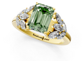 Yellow gold Fancy Green Emerald  Diamond Cluster Leaf Design Ring with Prong Setting_69