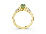 Yellow gold Fancy Green Emerald  Diamond Cluster Leaf Design Ring with Prong Setting_71