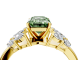 Yellow gold Fancy Green Emerald  Diamond Cluster Leaf Design Ring with Prong Setting_72