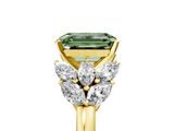 Yellow gold Fancy Green Emerald  Diamond Cluster Leaf Design Ring with Prong Setting_73