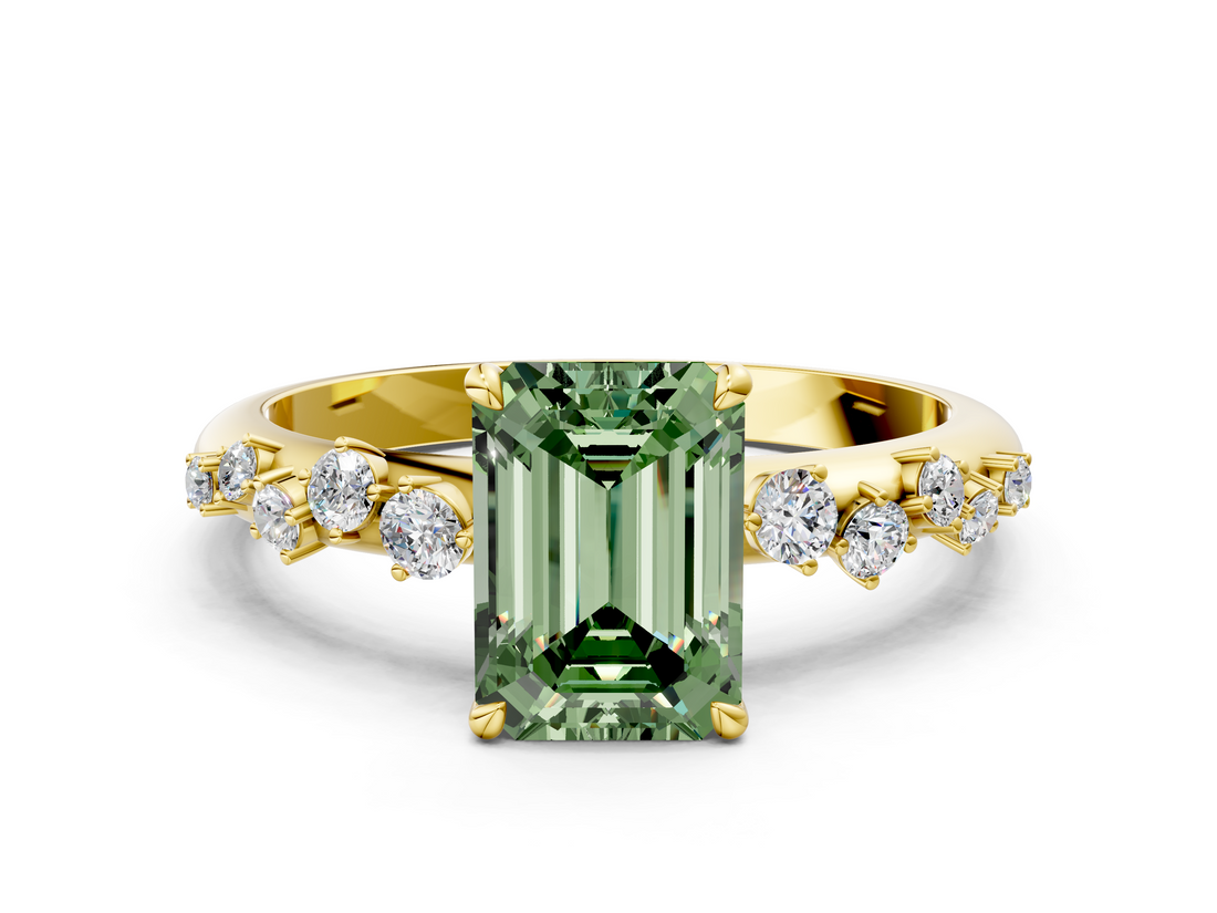 Yellow gold Fancy Green Emerald  Diamond Cluster Prong-Set Solitaire Ring_23