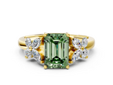 Yellow gold Fancy Green Emerald  Diamond Floral Cluster Ring with Solitaire Band and Prong Setting_48