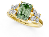 Yellow gold Fancy Green Emerald  Diamond Floral Cluster Ring with Solitaire Band and Prong Setting_49