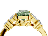 Yellow gold Fancy Green Emerald  Diamond Floral Cluster Ring with Solitaire Band and Prong Setting_52