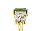 Yellow gold Fancy Green Emerald  Diamond Floral Cluster Ring with Solitaire Band and Prong Setting_53