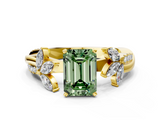 Yellow gold Fancy Green Emerald  Diamond Floral Vine Solitaire Engagement Ring_3