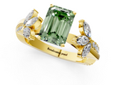 Yellow gold Fancy Green Emerald  Diamond Floral Vine Solitaire Engagement Ring_4