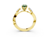 Yellow gold Fancy Green Emerald  Diamond Floral Vine Solitaire Engagement Ring_6