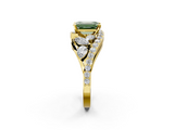 Yellow gold Fancy Green Emerald  Diamond Halo Ring with Marquise and Pavé Band in Prong Setting_58