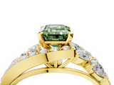 Yellow gold Fancy Green Emerald  Diamond Halo Ring with Marquise and Pavé Band in Prong Setting_60
