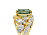 Yellow gold Fancy Green Emerald  Diamond Halo Ring with Marquise and Pavé Band in Prong Setting_61