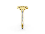 Yellow gold Fancy Green Emerald  Diamond Halo Ring with Milgrain Frame and Pavé Band 2