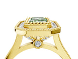 Yellow gold Fancy Green Emerald  Diamond Halo Ring with Milgrain Frame and Pavé Band 4