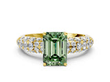 Yellow gold Fancy Green Emerald  Diamond Pavé Band Solitaire Ring with Four-Prong Setting_49