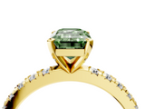 Yellow gold Fancy Green Emerald  Diamond Pavé Band Solitaire with Four-Prong Setting_183