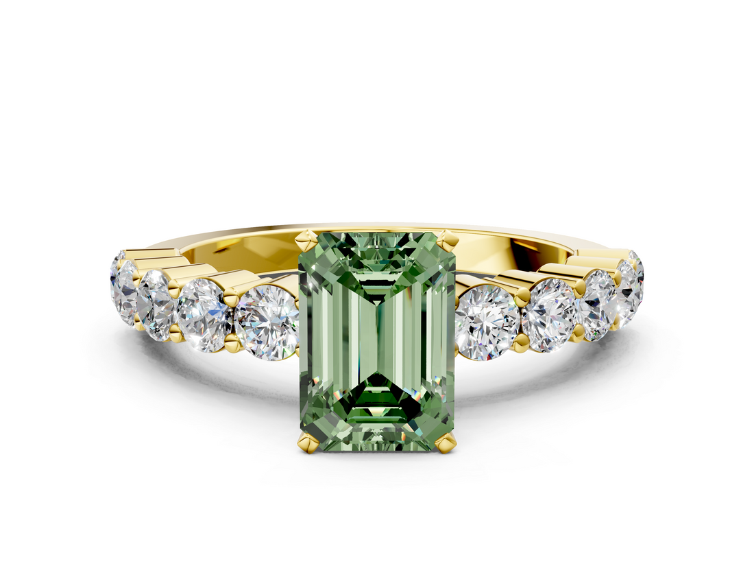 Yellow gold Fancy Green Emerald  Diamond Pavé Band Solitaire with Four-Prong Setting_3
