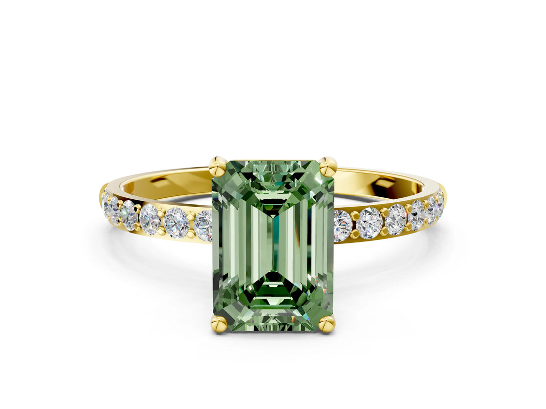 Yellow gold Fancy Green Emerald  Diamond Pavé Band with Six-Prong Setting_31