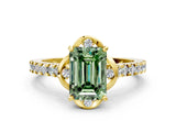 Yellow gold Fancy Green Emerald  Diamond Pave Band with Floral Prong Setting_27