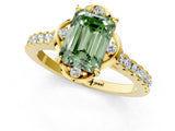 Yellow gold Fancy Green Emerald  Diamond Pave Band with Floral Prong Setting_28