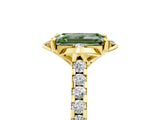 Yellow gold Fancy Green Emerald  Diamond Pave Band with Floral Prong Setting_32
