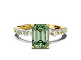Yellow gold Fancy Green Emerald  Diamond Prong Set Engagement Ring with Pave Band_204