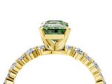 Yellow gold Fancy Green Emerald  Diamond Prong Set Engagement Ring with Pave Band_208