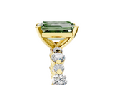 Yellow gold Fancy Green Emerald  Diamond Prong Set Engagement Ring with Pave Band_209