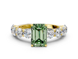 Yellow gold Fancy Green Emerald  Diamond Prong Setting with Side Stones on a Pave Band_129
