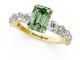 Yellow gold Fancy Green Emerald  Diamond Prong Setting with Side Stones on a Pave Band_130