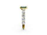 Yellow gold Fancy Green Emerald  Diamond Prong Setting with Side Stones on a Pave Band_131