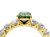 Yellow gold Fancy Green Emerald  Diamond Prong Setting with Side Stones on a Pave Band_133