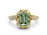 Yellow gold Fancy Green Emerald  Diamond Solitaire Ring with Shared Prong Pavé Band_66