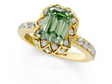 Yellow gold Fancy Green Emerald  Diamond Solitaire Ring with Shared Prong Pavé Band_67