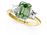 Yellow gold Fancy Green Emerald  Diamond Three-Stone Ring with Trapezoid Side Stones and Prong Setting_18
