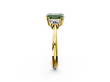 Yellow gold Fancy Green Emerald  Diamond Three-Stone Ring with Trapezoid Side Stones and Prong Setting_19