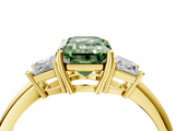 Yellow gold Fancy Green Emerald  Diamond Three-Stone Ring with Trapezoid Side Stones and Prong Setting_21