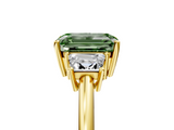 Yellow gold Fancy Green Emerald  Diamond Three-Stone Ring with Trapezoid Side Stones and Prong Setting_22