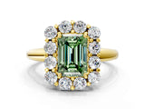 Yellow gold Fancy Green Emerald  Halo Cluster Diamond Engagement Ring with Prong Setting and Polished Band_39