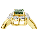 Yellow gold Fancy Green Emerald  Halo Cluster Diamond Engagement Ring with Prong Setting and Polished Band_43