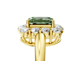 Yellow gold Fancy Green Emerald  Halo Cluster Diamond Engagement Ring with Prong Setting and Polished Band_44