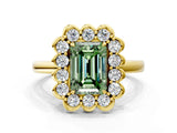 Yellow gold Fancy Green Emerald  Halo Cluster Diamond Engagement Ring with Solitaire Band and Prong Setting_49