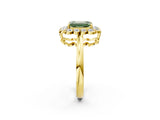 Yellow gold Fancy Green Emerald  Halo Cluster Diamond Engagement Ring with Solitaire Band and Prong Setting_51