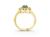 Yellow gold Fancy Green Emerald  Halo Cluster Diamond Engagement Ring with Solitaire Band and Prong Setting_52