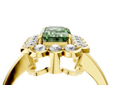 Yellow gold Fancy Green Emerald  Halo Cluster Diamond Engagement Ring with Solitaire Band and Prong Setting_53