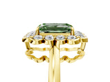 Yellow gold Fancy Green Emerald  Halo Cluster Diamond Engagement Ring with Solitaire Band and Prong Setting_54